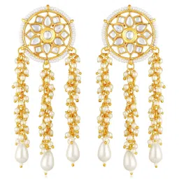 Peora Gold Plated White Kundan & Beads Studded Earrings image 3