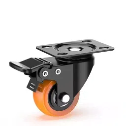 Implemental 360° Top Plate Caster Wheels with Lock 1.5 inch Swivel Polyurethane Orange & Black (Pack of 4) image 2