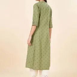 Rangmanch by Pantaloons Green Cotton Printed A Line Kurta image 2