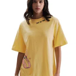The Souled Store Yellow Cotton Graphic Print T-Shirt-image-59