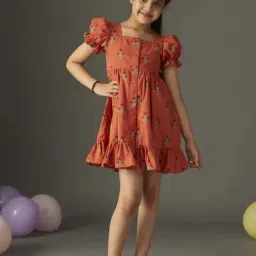 KidsDew Kids Coral Cotton Floral Print Dress-image-70