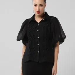 SHOWOFF Black Cotton Solid Short Sleeves Shirt With Inner Slip-image-51