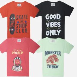 Vimal Jonney Boys Multicolor Printed T-Shirt (Pack Of 4)-picture-37