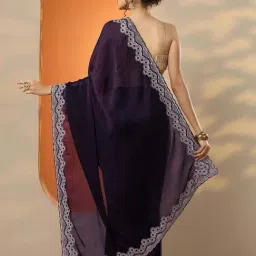 Libas Burgundy Embroidered Saree With Unstitched Blouse image 2