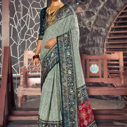Saree Mall Blue Silk Printed Saree With Unstitched Blouse-picture-29