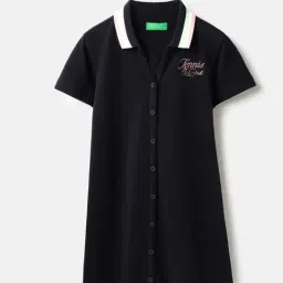 United Colors of Benetton Kids Blue Embroidery Cotton Regular Fit Dress-image-69