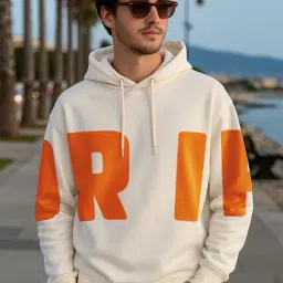 Bewakoof Men's Gardenia Drip Typography Oversized Hoodies image 4