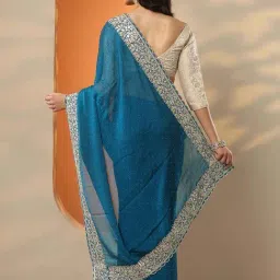 Libas Blue Embellished Saree With Unstitched Blouse image 2