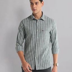 AD by Arvind Grey Slim Fit Striped Shirt-picture-42