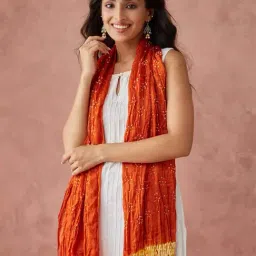 Fabindia Orange Printed Stole image 4