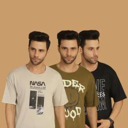 Vimal Jonney Multicolor Regular Fit Printed Crew T-Shirt - Pack of 3-picture-6