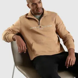 Tommy Hilfiger Beige Cotton Regular Fit Logo Printed Sweatshirt image 5