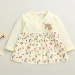 Bumzee Girls Cream Cotton Printed Regular Fit Dress-image-67