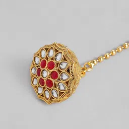 I Jewels Pink Gold-Plated Kundan-Studded Maang Tika image 2