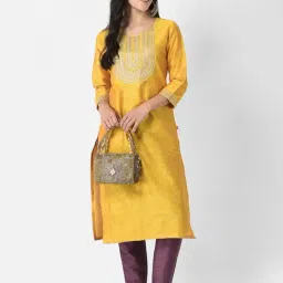 Span Yellow Embellished Straight Kurta image 4
