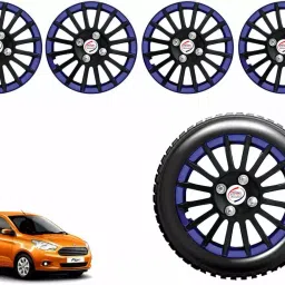 Auto Pearl CBB24 R14  355.6 mm(14 Inch) Press Type Wheel Hubcap with Retention Ring Glossy Black Blue Wheel Cover for ford Figo 1.4L (Set of 4)-image-84