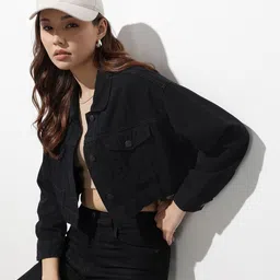 The Roadster Life Co. Fringed Pure Cotton Crop Denim Jacket-picture-13