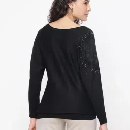 Guess Leslie Basic Stretch Jet Black Embellished Graphic Round Neck Regular Fit Pullover Sweater image 2