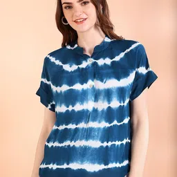 Chandbaali Women Tie and Dye Dyed Mandarin Collar Extended Sleeves Regular Top-image-60