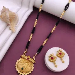 Bhanu diam Artificial Stones Studded And Beaded Mangalsutra With Earrings-picture-13