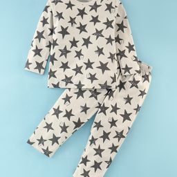 Doreme Single Jersey Full Sleeves Night Suit Stars Print- Grey-image-76