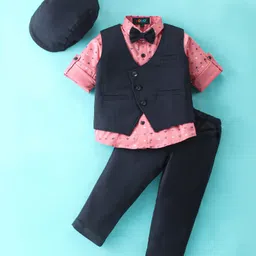 Robo Fry Cotton Lycra Full Sleeves Three Piece Party Suits With Cap Solid Colour- Pink & Navy Blue-picture-25
