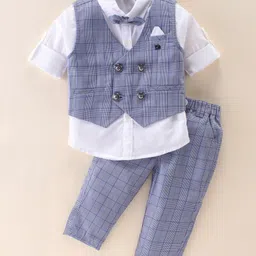 Jash Kids Full Sleeves Three Piece Party Suit Checkered with Bow - Blue-picture-23