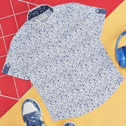 Pantaloons Junior Half Sleeves Floral Printed Shirt - White & Blue-picture-29