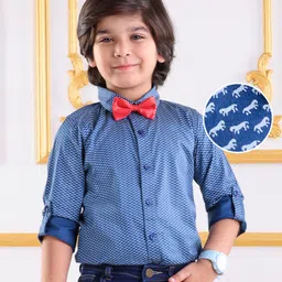 Mark & Mia Full Sleeves Horse Printed Shirt with Bow - Navy Blue-picture-21