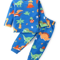 Babyhug Cotton Knit Full Sleeves Night Suit Dino Print - Blue-picture-26
