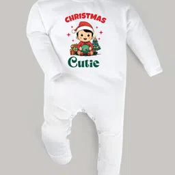 FFlirtygo Christmas Theme Cotton Full Sleeves Christmas Cutie Printed Romper - White-picture-13