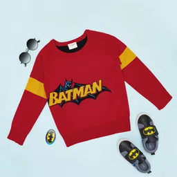 Pantaloons Junior DC Comic Featuring Full Sleeves Batman Text Designed Sweater - Red-picture-17