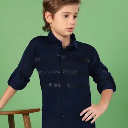 MASHUP Cotton Full Sleeves Stone Embellished Shirt- Navy Blue-picture-11