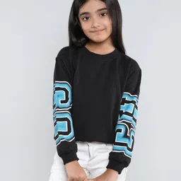 Taffykids Full Sleeves Alphabets Printed Sweatshirt - Black-image-0