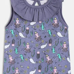 MINI KLUB Cotton Sleeveless Sea Life Theme Printed Knit Top - Purple-picture-27