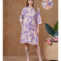Lovely Mom's Rayon Woven Three Fourth Sleeves Floral Printed Maternity Dress With Nursing Access - Lavender-picture-17