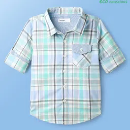 Babyoye 100% Cotton Full Sleeves Checks Shirt - Turquoise-image-1