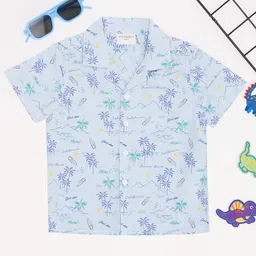 Pantaloons Baby Cotton Woven Half Sleeves Hawaiian Theme Printed & Striped Shirt - Light Blue-image-38