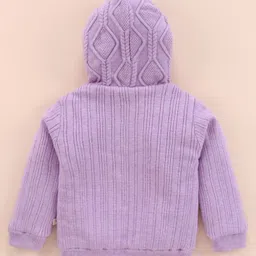 Yellow Apple Viscose Knit Full Sleeves Hooded Front Open Sweater With Cable Knit Design & Floral Embroidery - Lilac image 2