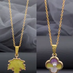 Birado Jewellery Set Of 2 Gold-Plated Enamelled Pendants With Chains-image-53