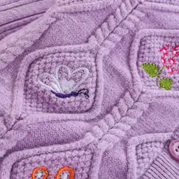 Yellow Apple Viscose Knit Full Sleeves Hooded Front Open Sweater With Cable Knit Design & Floral Embroidery - Lilac image 3