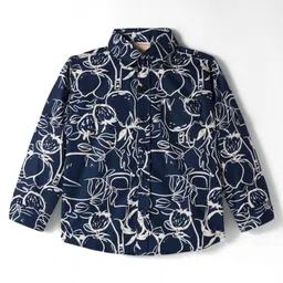 Rikidoos Full Sleeves Abstract Printed Shirt With Attached Tee - Navy Blue & White image 3