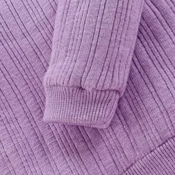 Yellow Apple Viscose Knit Full Sleeves Hooded Front Open Sweater With Cable Knit Design & Floral Embroidery - Lilac image 4