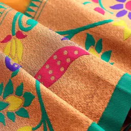 Bhartiya Paridhan Silk Woven Frill Sleeves Plated Ethnic Dress With Peacock Embroidery - Yellow image 4