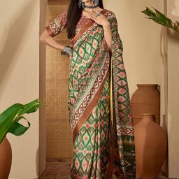 Sangria Green Silk Blend Printed Sarees-picture-23