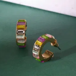 Zaveri Pearls Multicolor Dazzling Stones Embellished Contemporary Bling Semi Hoop Stud Earring-ZPFK17625-image-4