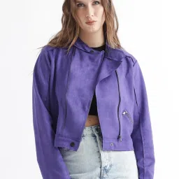 RAREISM Purple Polyester Solid Long Sleeves Jacket image 3