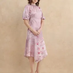 RAREISM Pink Satin Printed Short Sleeves Dress image 3
