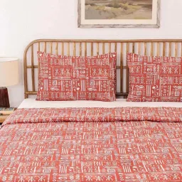 House This Gamathi Rust & White Cotton 144 TC Single Duvet Cover image 3