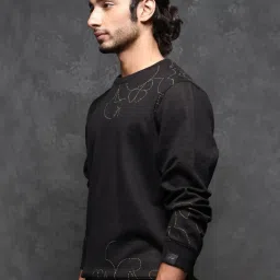 Rare Rabbit Black Relaxed Fit Embroidered Sweatshirt image 3